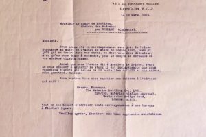 London, le 12 mars 1923, correspondance avec S.A. le Prince Ouroussov